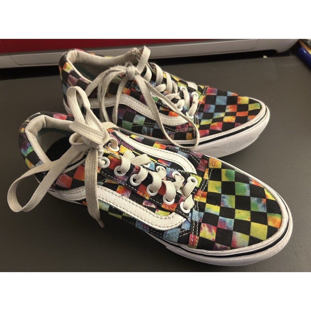 Vans Comfy Cush Checkered Tie Die Rainbow Shoes - Women's Size 5.5 Men's 4